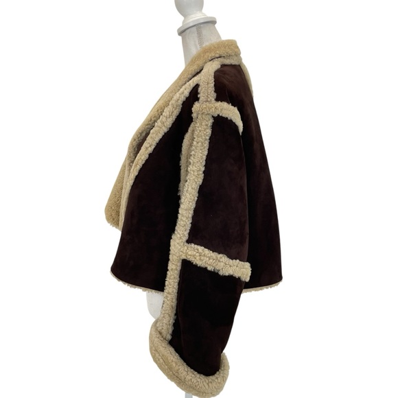 ❣️HP❣️Vakko Shearling & Suede Coat Large Brown/Natural - Picture 7 of 14